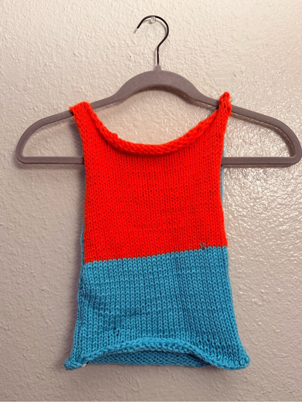 Colorblock Knit Tank Top in Bright Orange and Aqua Blue